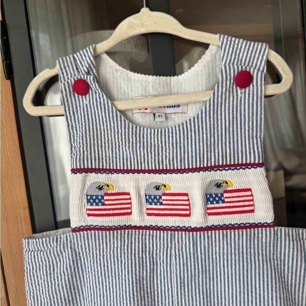Vintage USA flag patriotic american shortall romper jon jon eagles toddler boys - Picture 2 of 7